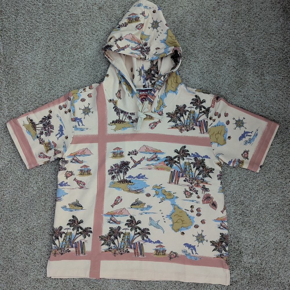 Johnny Was Tropical Print Blouse with Hood
